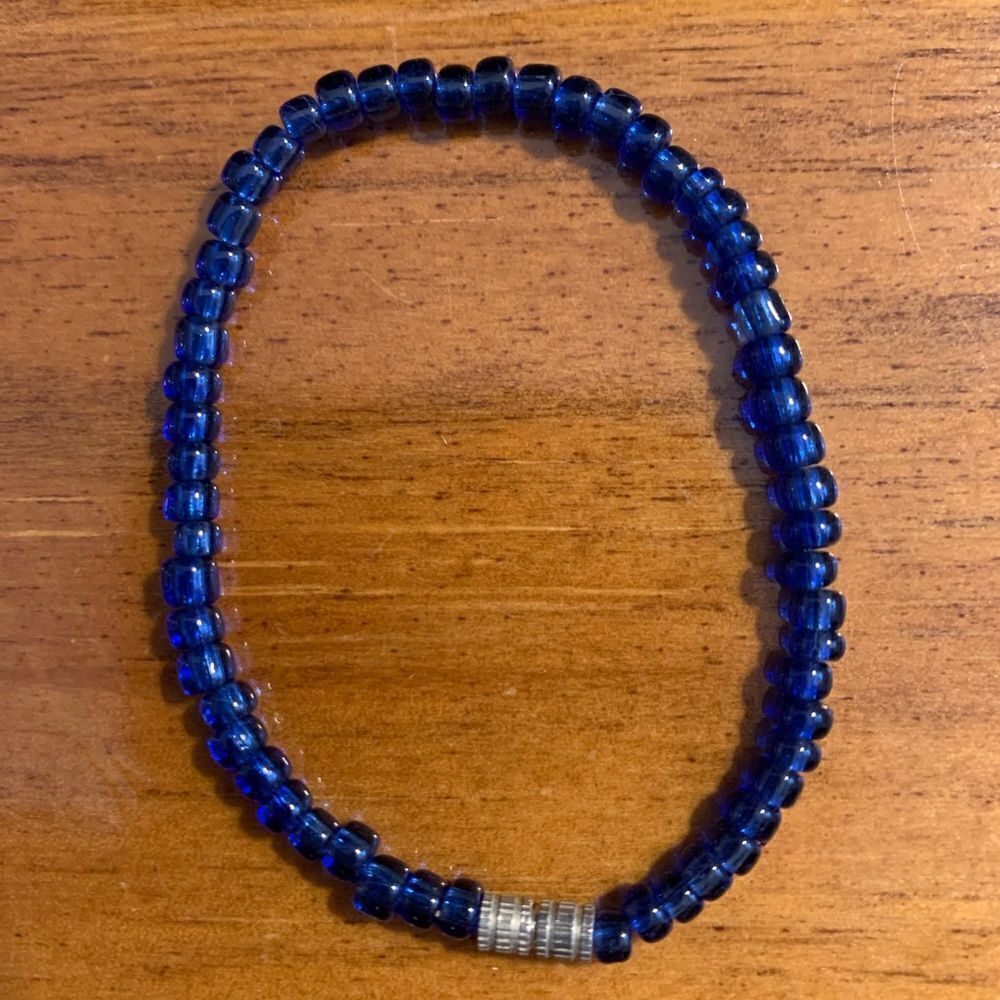 Set of beaded handmade stretch bracelets blue dragonfly charm